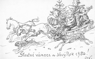 Zimní pohlednice a psací potřeby